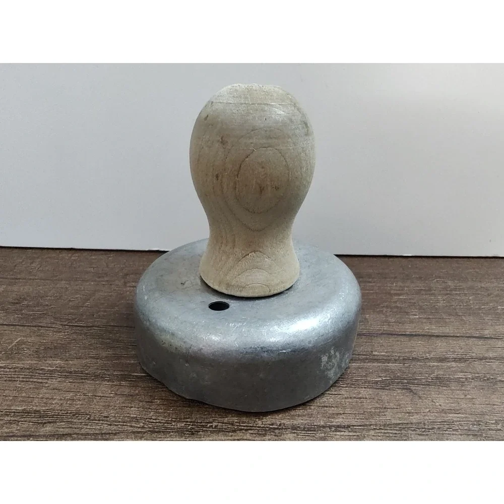 VTG. ALUMINUM DOUGHNUT BISCUIT COOKIE CUTTER  REMOVABLE CENTER - WOOD HANDLE